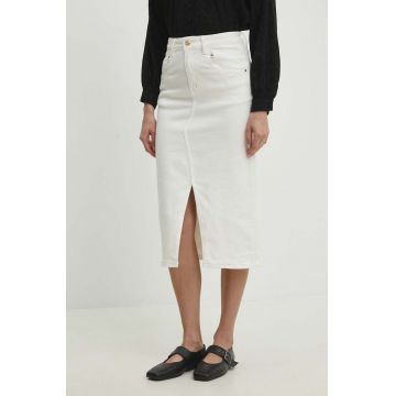 Answear Lab fusta jeans culoarea alb, midi, drept