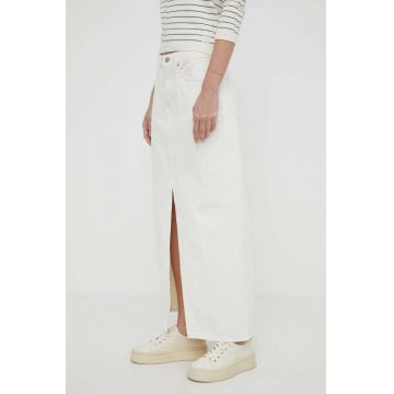 Levi's fusta jeans culoarea alb, maxi, drept