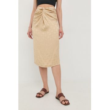 Herskind fusta culoarea bej, midi, drept Herskind fusta culoarea bej, midi, drept