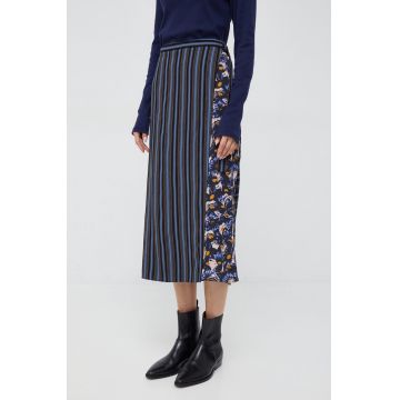 PS Paul Smith fusta culoarea albastru marin, midi, drept