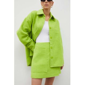 Samsoe Samsoe fusta din amestec de lana culoarea verde, mini, drept