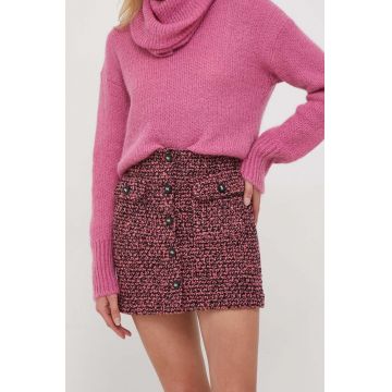 United Colors of Benetton fusta din amestec de lana culoarea roz, mini, drept