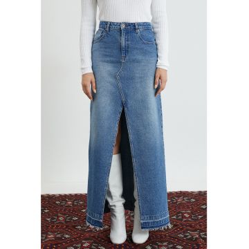 Fusta lunga din denim cu slit frontal
