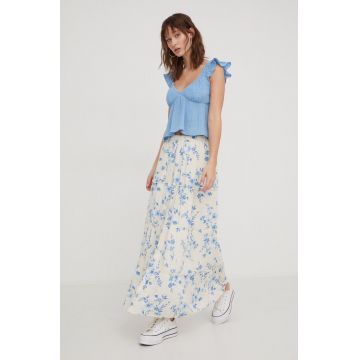 Hollister Co. fusta culoarea bej, midi, evazati