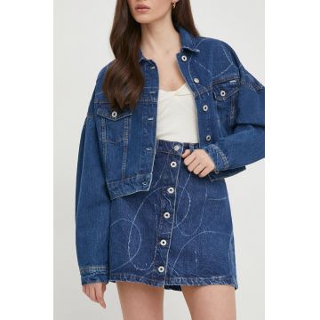 Pepe Jeans fustă din denim WINNIE LOGO culoarea bleumarin, mini, evazată