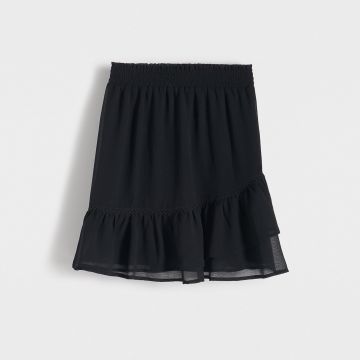 Reserved - Fustă mini cu volănașe la tiv - Negru