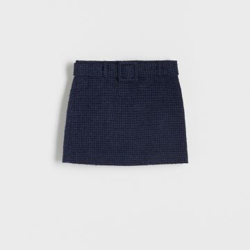 Reserved - Fustă mini din material bouclé - Bleumarin