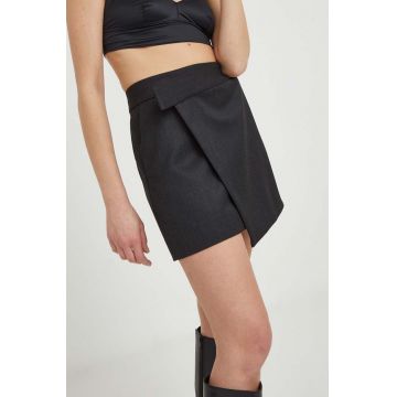 Won Hundred fustă din amestec de lână culoarea negru, mini, drept 2696-14221