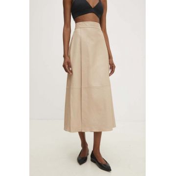 Answear Lab fusta de piele culoarea bej, midi, evazati