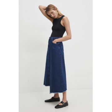 Answear Lab fusta jeans culoarea albastru marin, midi, evazati