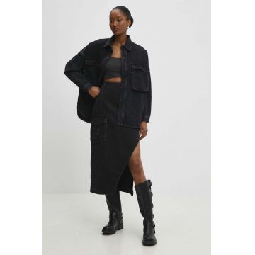 Answear Lab fusta jeans culoarea negru, midi, drept