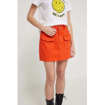 Desigual fustă din denim culoarea portocaliu, mini, creion