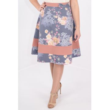 Fusta din denim cu print floral