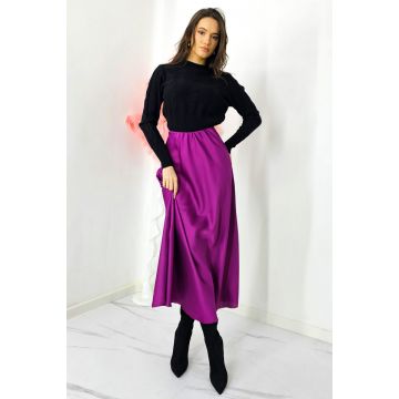 Fusta eleganta Penelope, cu textura satinata si croi lung, Mov, Marime S/M/L