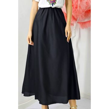 Fusta eleganta Penelope, cu textura satinata si croi lung, Negru, Marime S/M/L