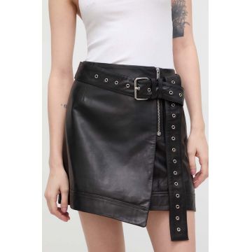 Gestuz fustă de piele culoarea negru, mini, drept 10908969