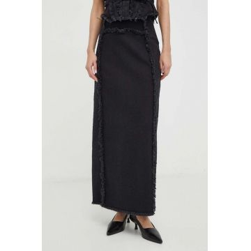 Gestuz fustă din denim culoarea negru, maxi, drept 10908698