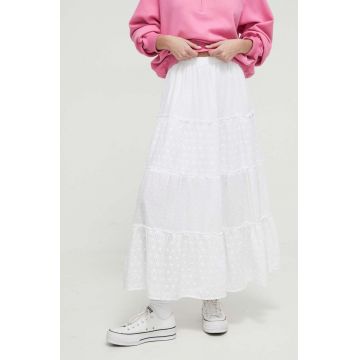 Hollister Co. fusta din bumbac culoarea alb, maxi, evazati