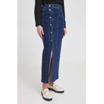 Pepe Jeans fusta jeans culoarea albastru marin, maxi, drept