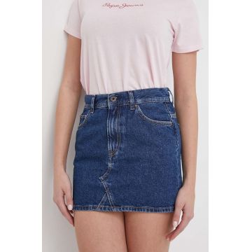 Pepe Jeans fustă din denim culoarea bleumarin, mini, dreaptă