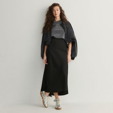 Reserved - Fustă midi din satin - Negru