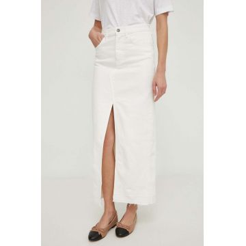 Sisley fustă din denim culoarea bej, midi, dreaptă