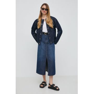 Weekend Max Mara fustă din amestec de in culoarea bleumarin, maxi, drept 2415100000000