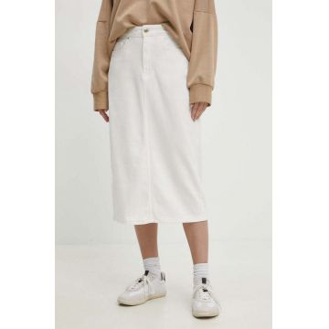 Answear Lab fustă din denim culoarea alb, midi, dreaptă