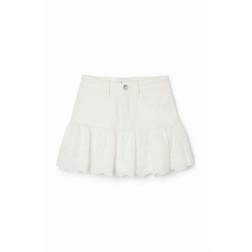 Desigual fustă din denim pentru copii culoarea alb, mini, evazată