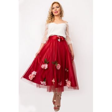 Fusta Dama Lora Din Tafta, Tulle Si Flori Aplicate, Malika Fashion