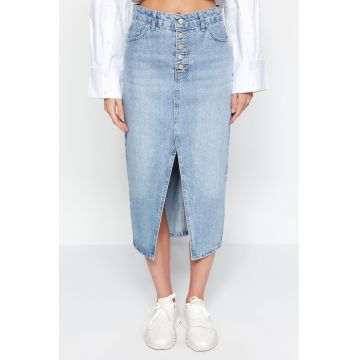 Fusta midi din denim cu slit frontal