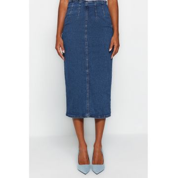 Fusta midi dreapta de denim