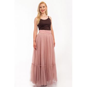 Fusta Tulle Lunga Cu Buline Roz Prafuit Maia By Malika Fashion