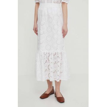 Joop! fusta din bumbac culoarea alb, maxi, evazati Joop! fusta din bumbac culoarea alb, maxi, evazati