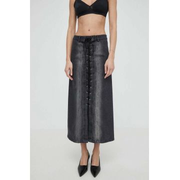 Résumé fustă din denim AntoniaRS Skirt culoarea negru, midi, evazată, 20891136