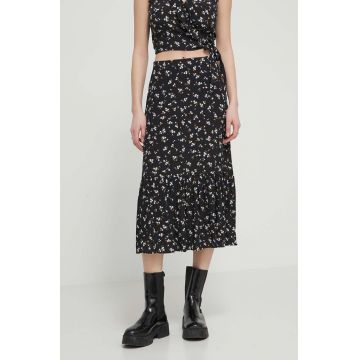 Tommy Jeans fustă culoarea negru, midi, evazați DW0DW17873