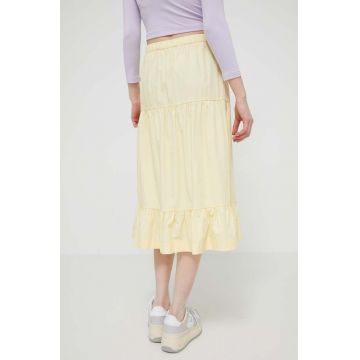 Tommy Jeans fustă din bumbac culoarea galben, midi, evazați DW0DW17876