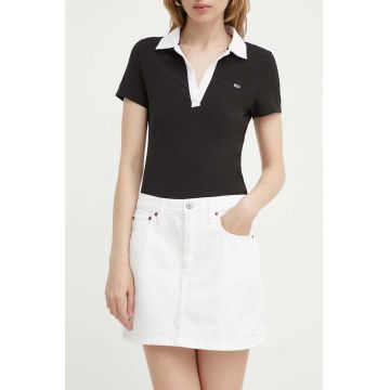 Abercrombie & Fitch fustă din denim culoarea alb, mini, creion