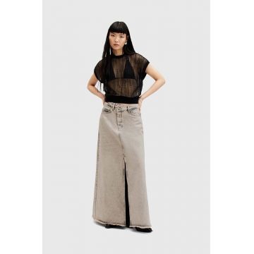AllSaints fustă din denim din bumbac NOIR MAXI SKIRT culoarea bej, maxi, dreaptă, W045RA