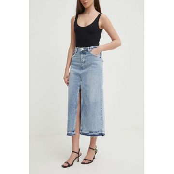 Artigli fustă din denim culoarea albastru, midi, evazată, SHARON