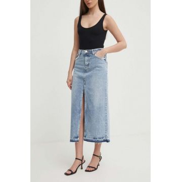 Artigli fusta jeans culoarea albastru, midi, evazată, SHARON