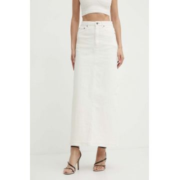Bardot fustă din denim EVIANNA culoarea bej, maxi, dreaptă, 91371SB Bardot fustă din denim EVIANNA culoarea bej, maxi, dreaptă, 91371SB