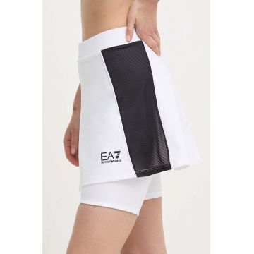 EA7 Emporio Armani fustă sport culoarea alb, mini, evazati