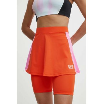 EA7 Emporio Armani fustă sport Tennis Pro culoarea portocaliu, mini, evazati