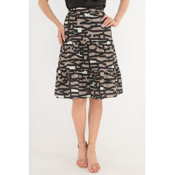 Fusta lejera cafenie cu print abstract negru Fusta lejera cafenie cu print abstract negru