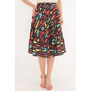 Fusta lejera cu print abstract multicolor