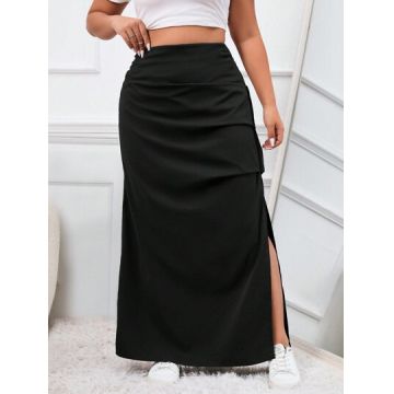 Fusta maxi cu slit si talie inalta, negru, dama, Shein