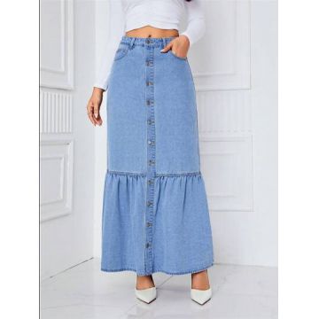 Fusta maxi din denim cu buzunare, albastru, dama