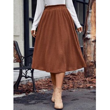 Fusta midi cu elastic in talie, maro, dama