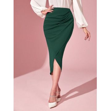 Fusta midi cu slit, petrecuta si cu talie inalta, vede, dama, Shein